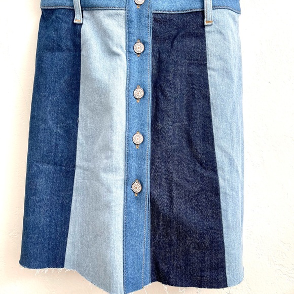 NWT 7 Seven Patchwork Blue Denim Jean Dress Button Jumper Festival Summer Boho - Picture 4 of 8